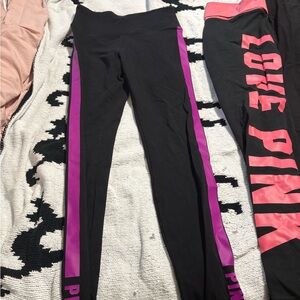 PINK Victoria's Secret Black Leggings with Purple Accents